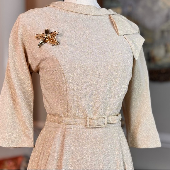 Vintage 1960’s Jannell Of California Dress w Vintage Brooch - Size Small - Picture 4 of 14